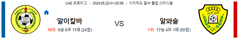 5월22일 알이칼바 vs 알와슬 축구 경기 분석 및 예측 - UAE 프로리그