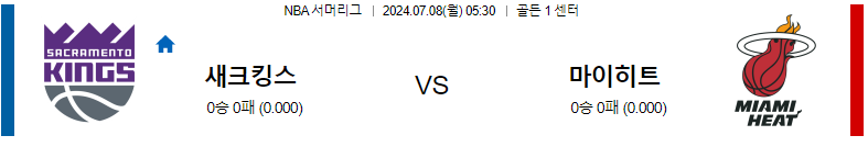 7월 8일 NBA 섬머리그 : 새크라멘토 vs 마이애미 경기 예측 및 분석