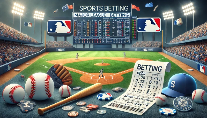 DALL·E 2024-08-12 16.34.26 - An image depicting the appeal of Major League Baseball (MLB) betting for beginners in sports betting. The scene features a baseball field with a game .webp